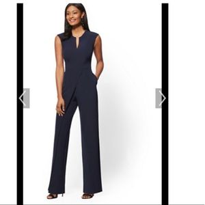 New York & Co. | Navy blue wrap pant jumpsuit L